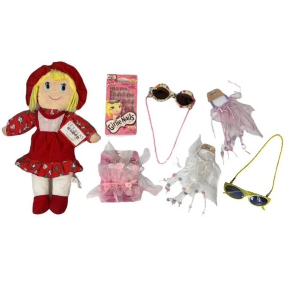 Pretty Girls Fun Bundle Cloth Dolly Sunglasses Hair & Little Girl Nail Gift Set
